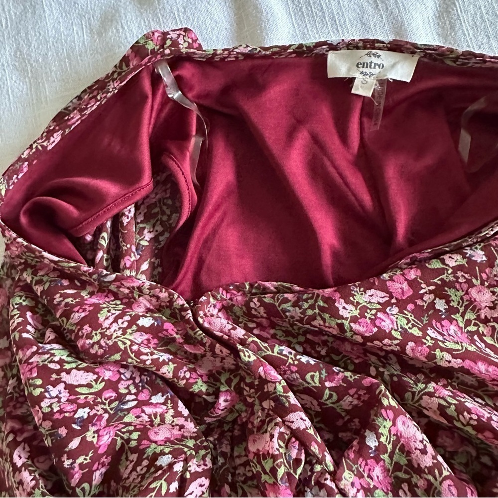 Entro Dress Womens S Floral Babydoll Maxi Boho V Neck Lined Short Sleeve Fairy - Picture 4 of 16